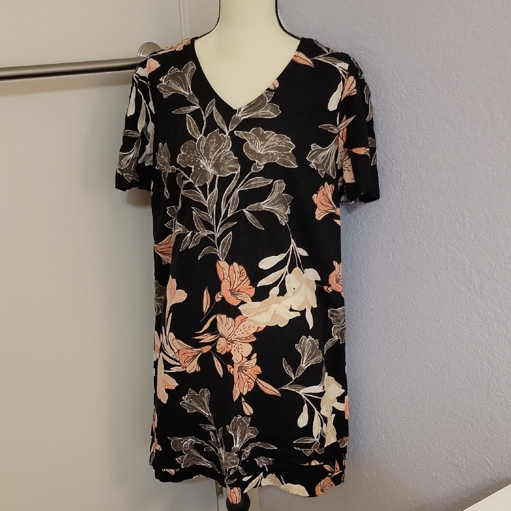 Original Nicole Miller Floral V-Neck Linen Women’s Mini Dress Sz M